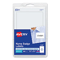 Avery Printable Adhesive Name Badges, 3.38 x 2.33, White, 100/Pack (5147)