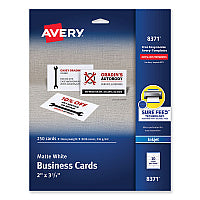 Avery Printable Microperforated Business Cards w/Sure Feed Technology, Inkjet, 2 x 3.5, White, 250 Cards, 10/Sheet, 25 Sheets/Pack (8371)