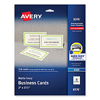Avery Printable Microperforated Business Cards w/Sure Feed Technology, Inkjet, 2 x 3.5, Ivory, 250 Cards, 10/Sheet, 25 Sheets/Pack (8376)