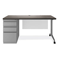 Alera Modern Teacher Series Pedestal Desk, Left-Side Pedestal: Box/Box/File, 60" x 24" x 28.75", Charcoal Woodgrain/Gray (ALEMSD6024CH)