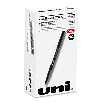 uni-ball ONYX Roller Ball Pen, Stick, Extra-Fine 0.5 mm, Red Ink, Black/Red Barrel, Dozen (60042)