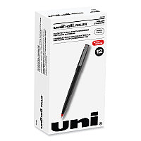 uni-ball Roller Ball Pen, Stick, Extra-Fine 0.5 mm, Red Ink, Black/Red Barrel, Dozen (60152)