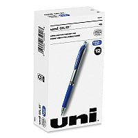 uni-ball Signo Gel Pen, Retractable, Medium 0.7 mm, Blue Ink, Silver/Blue Barrel, Dozen (65941)