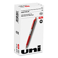 uni-ball Signo Gel Pen, Retractable, Medium 0.7 mm, Red Ink, Silver/Red Barrel, Dozen (65942)