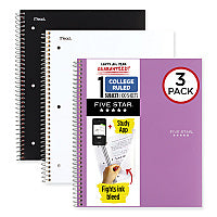 Five Star Wirebound Notebook with Two Pockets, 1-Subject, Medium/College Rule, Assorted Cover Color, (100) 11 x 8.5 Sheets, 3/Pack (820188)