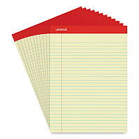 Universal Perforated Ruled Writing Pads, Wide/Legal Rule, Red Headband, 50 Canary-Yellow 8.5 x 11.75 Sheets, Dozen (UNV10630)