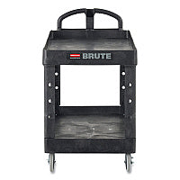 Rubbermaid Commercial BRUTE Heavy-Duty Utility Cart with Lipped Shelves, Plastic, 2 Shelves, 750 lb Capacity, 26" x 55" x 33.25", Black (4546BLA)