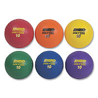Champion Sports Rhino Playground Ball Set, 10" Diameter, Rubber, Assorted Colors, 6/Set 10" - Red, Orange, Yellow, Green, Blue, Purple - 6 / Set (PX10SET)