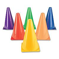Champion Sports High-Visibility Plastic Cones, 9" Tall, Assorted Colors, 5" x 5" Base, 6/Set (TC9SET)