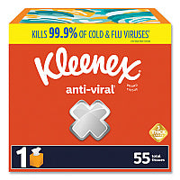 Kleenex(R) Anti-Viral Facial Tissue, 3-Ply, White, 55 Sheet Box, 27 Boxes (54505CT)