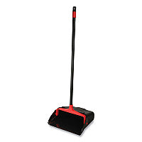 O-Cedar Maxi-Plus Lobby Dust Pan with Rear Wheels, 13 x 35, 30" Handle, Plastic, Black, 6/Carton (96208CT)
