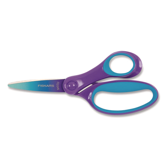 Fiskars Big Kid Ombre Scissors, Pointed Tip, 7.5" Long, 3.5" Cut Length, Straight Purple/Turquoise Handle (1067127)