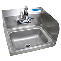 BK Resources Stainless Steel Hand Sink with Side Splashes and Faucet, 14" l x 10" w x 5" h (HSW1410SSP)