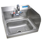 BK Resources Stainless Steel Hand Sink with Side Splashes and Faucet, 14" l x 10" w x 5" h (HSW1410SSP)