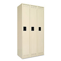 Tennsco Single-Tier Locker, Three Lockers with Hat Shelves and Coat Rods, 36w x 18d x 72h, Sand (STS121872CSD)