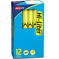 Avery HI-LITER Pen-Style Highlighters, Fluorescent Yellow Ink, Chisel Tip, Yellow/Black Barrel, Dozen (23591)