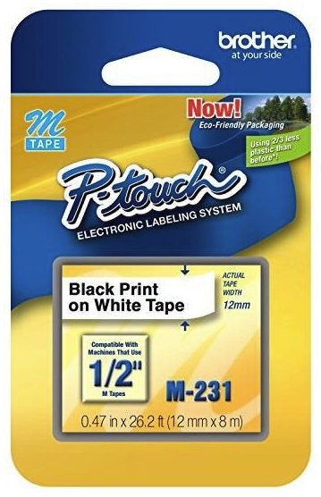 Original Brother M231 1/2-inch Black on White Tape