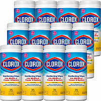 Clorox Disinfecting Wipes, 1-Ply, 7 x 8, Crisp Lemon, White, 35/Canister, 12 Canisters/Carton (01594CT)