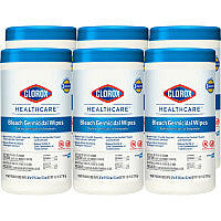 Clorox Healthcare Bleach Germicidal Wipes, 1-Ply, 6 x 5, Unscented, White, 150/Canister, 6 Canisters/Carton (30577CT)