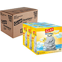 Glad ForceFlex Kitchen Drawstring Trash Bags, 13 gal, Fresh Clean Scent, 24" x 27.38", White, 80 Bags/Box, 3 Boxes/Carton (78899)