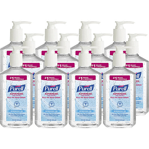 PURELL Advanced Hand Sanitizer Refreshing Gel, 12 oz Pump Bottle, Clean Scent, 12/Carton