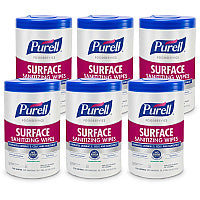 PURELL Foodservice Surface Sanitizing Wipes, 1-Ply, 10 x 7, Fragrance-Free, White, 110/Canister, 6 Canisters/Carton (934106CT)