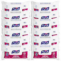 PURELL Foodservice Surface Sanitizing Wipes, 1-Ply, 7.4 x 9, Fragrance-Free, White, 72/Pouch, 12 Pouches/Carton (937112CT)