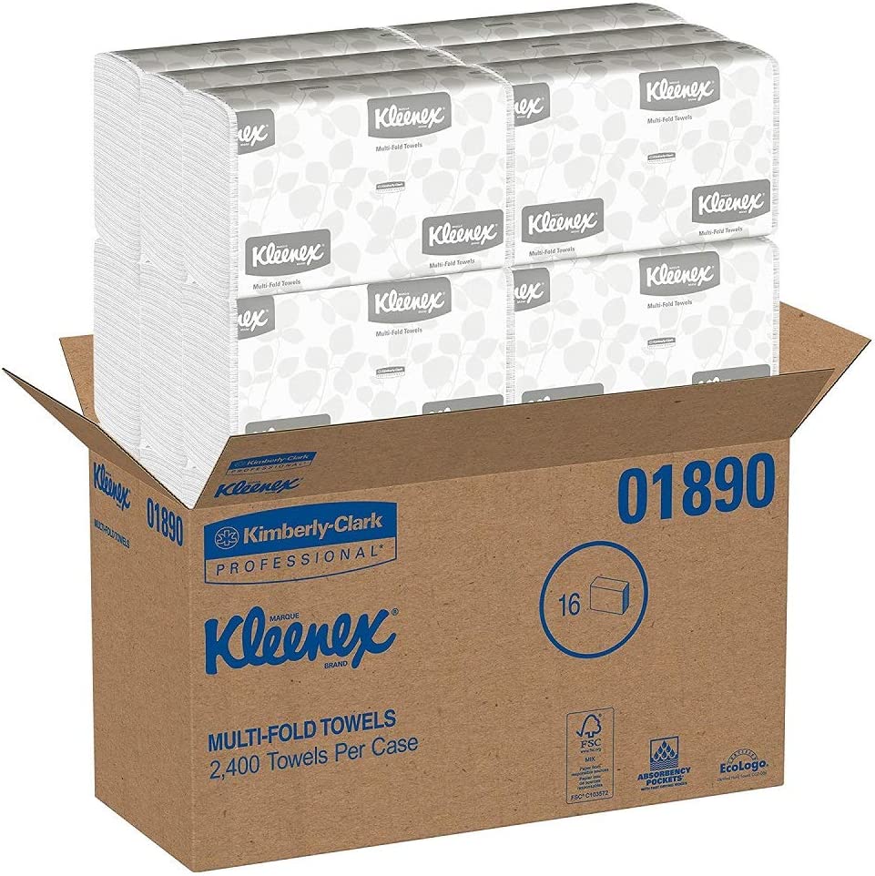 Kleenex(R) Multifold Paper Towels, 1-Ply, White, 2400 Towels (01890)