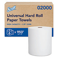 Scott Essential High Capacity Hard Roll Towels for Business, Absorbency Pockets, 1-Ply, 8" x 950 ft, 1.75" Core, White, 6 Rolls/CT (02000)