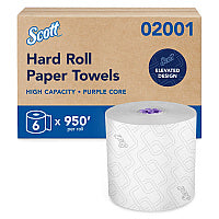 Scott Essential High Capacity Hard Roll Towel, 1-Ply, 8" x 950 ft, White, 6 Rolls/Carton (02001)