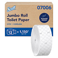 Scott Essential Coreless JRT, Septic Safe, 2-Ply, White, 3.75" x 1,150 ft, 12 Rolls/Carton (07006)