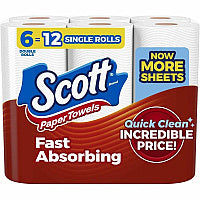 Scott(R) Kitchen Paper Towels, 1-Ply, 108 Sheet Roll, 12 Rolls White - Fiber Paper - 12 / Pack (56672)