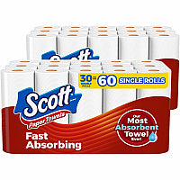 Scott Choose-A-Sheet Mega Kitchen Roll Paper Towels, 1-Ply, 7.31 x 11, White, 108 Sheets/Roll, 15 Rolls/Pack, 2 Packs/Carton (56674)