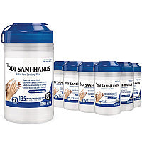 Sani-Hands ALC Instant Hand Sanitizing Wipes, 1-Ply, 7.5 x 6, White, 135/Canister, 12 Canisters/Carton (P13472)
