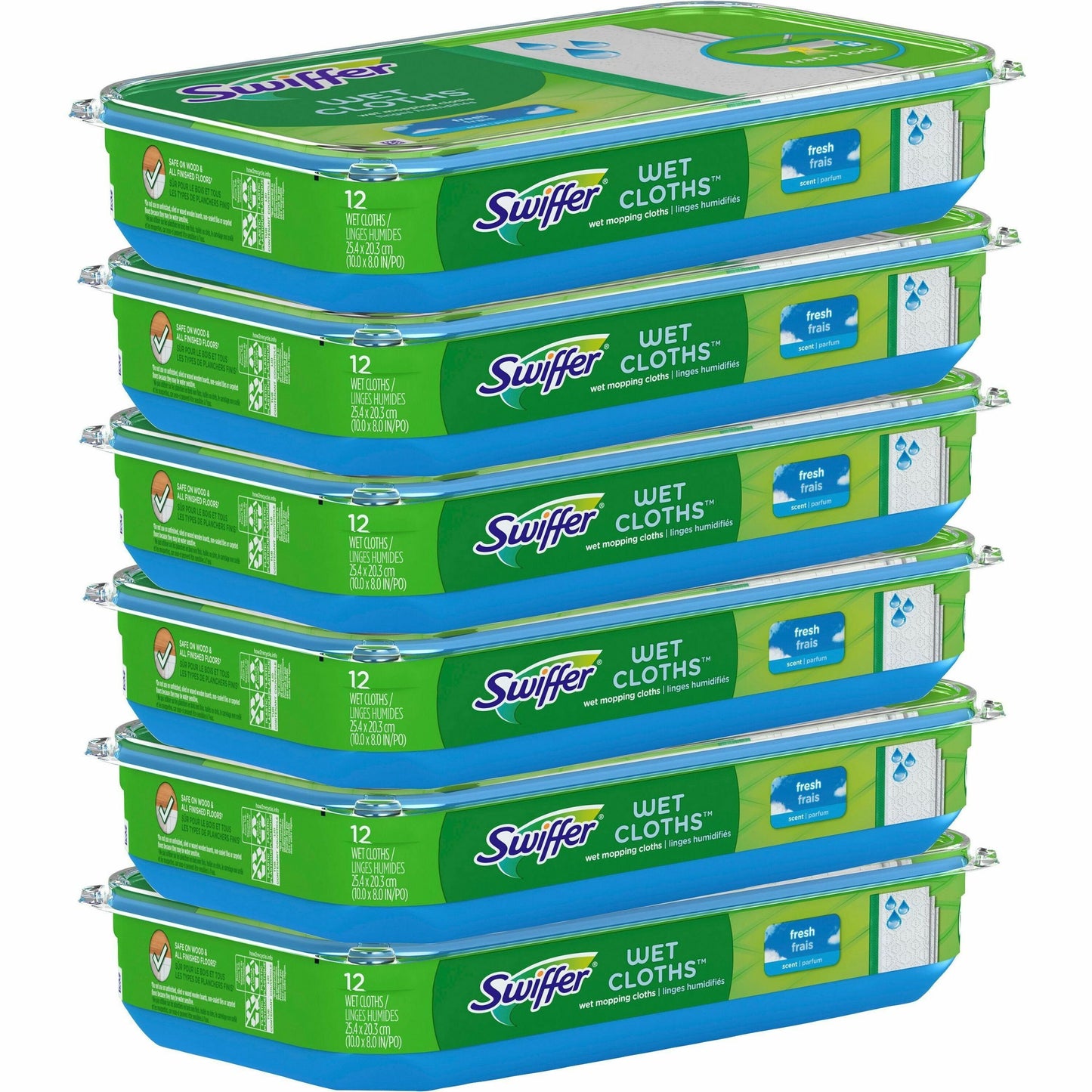 Swiffer Wet Refill Cloths, 8 x 10, Fresh Scent, White, 12/Box, 6 Boxes/Carton (08622)