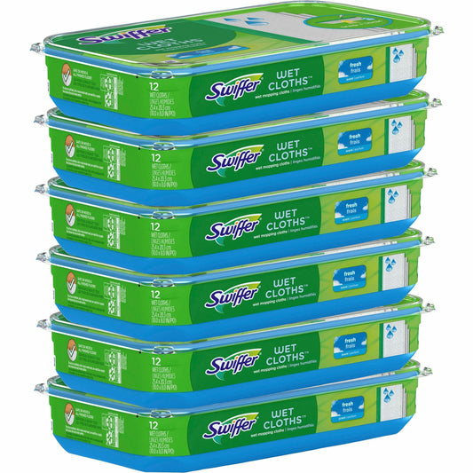 Swiffer Wet Refill Cloths, 8 x 10, Fresh Scent, White, 12/Box, 6 Boxes/Carton (08622)