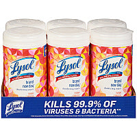 Lysol(R) Disinfecting Wipes, 1-Ply, 7 x 7.25, Mango and Hibiscus, White, 80 Wipes/Canister, 6 Canisters/Carton (97181)