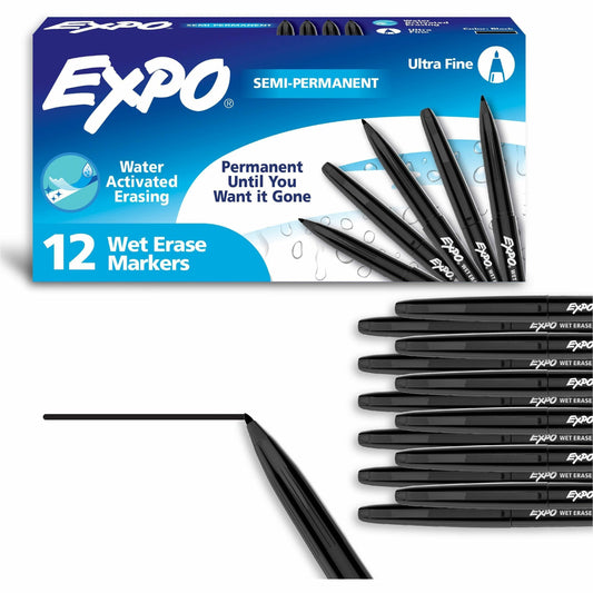 Expo Wet Erase Markers, Ultra Fine Tip, Black, Dozen (16001)
