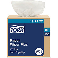 Tork(R) Multipurpose Paper Wiper, 1-Ply, White, 100 Wipes, 8 Boxes (192127)