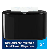 Tork(R) Xpress Countertop Hand Towel Dispenser, Black Multifold Dispenser - 7.9" Height x 12.7" Width x 4.6" Depth - Plastic - Black - Compact, Lockable - 1 Each (302028)