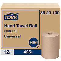 Tork Universal Hand Towel Roll, Notched, 1-Ply, 8" x 425 ft, Natural, 12 Rolls/Carton (8620100)