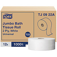 Tork(R) Jumbo Toilet Paper, 2-Ply, White, 1000-ft., 12 Rolls (TJ0922A)